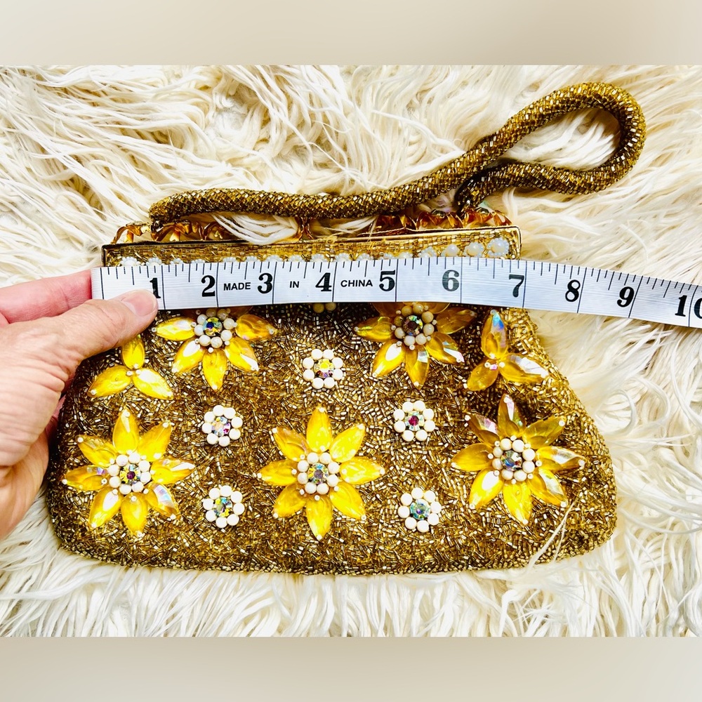 Vintage Hollywood Glam Purse, Bridal Wedding, Party, Beaded Sequins Rhinestones - Picture 8 of 9